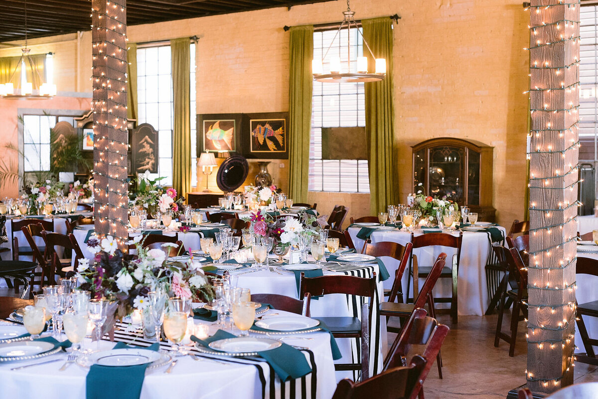 Wedding reception table decor by Kate Whelan Events at Antiquité Maison Privée, Sacramento