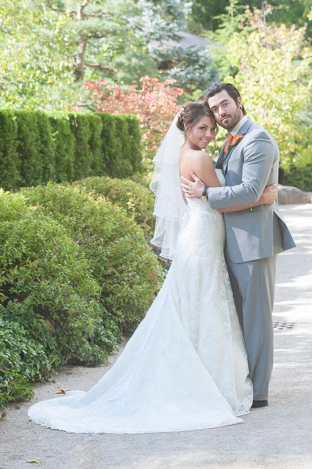 Anderson Japanese Gardens along the bushes Rockford Wedding Photography