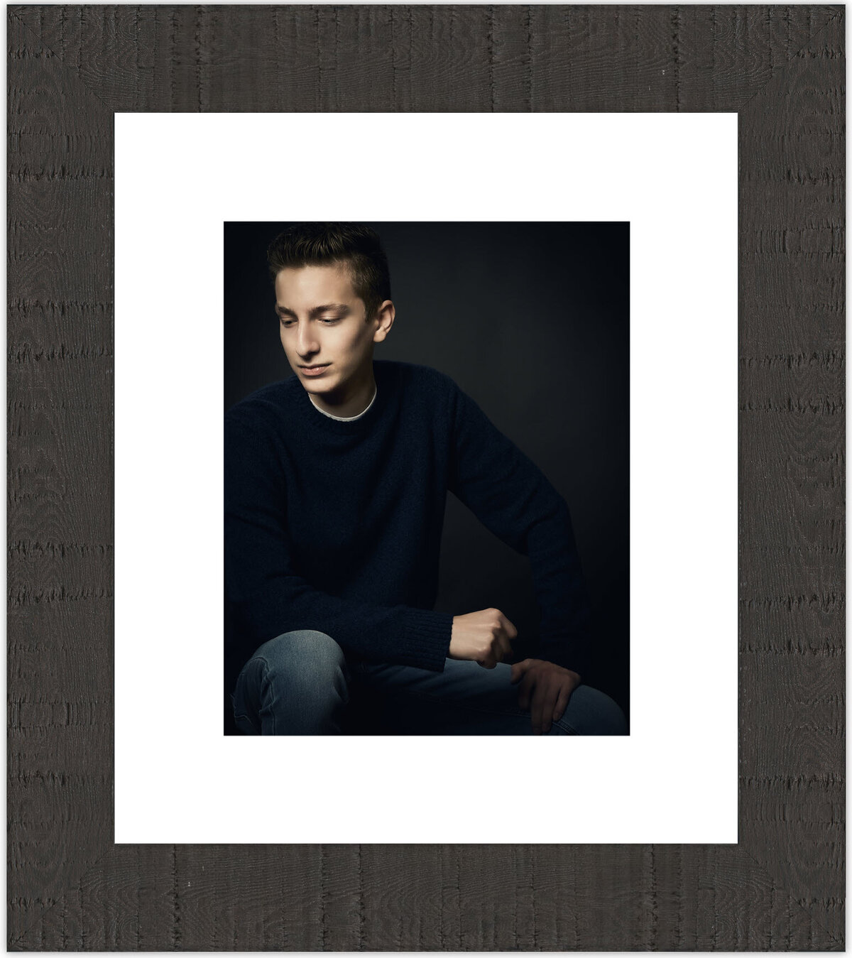 Senior Jude contemplates his great future ahead, mounted  in a Black Rustic frame with White Mat