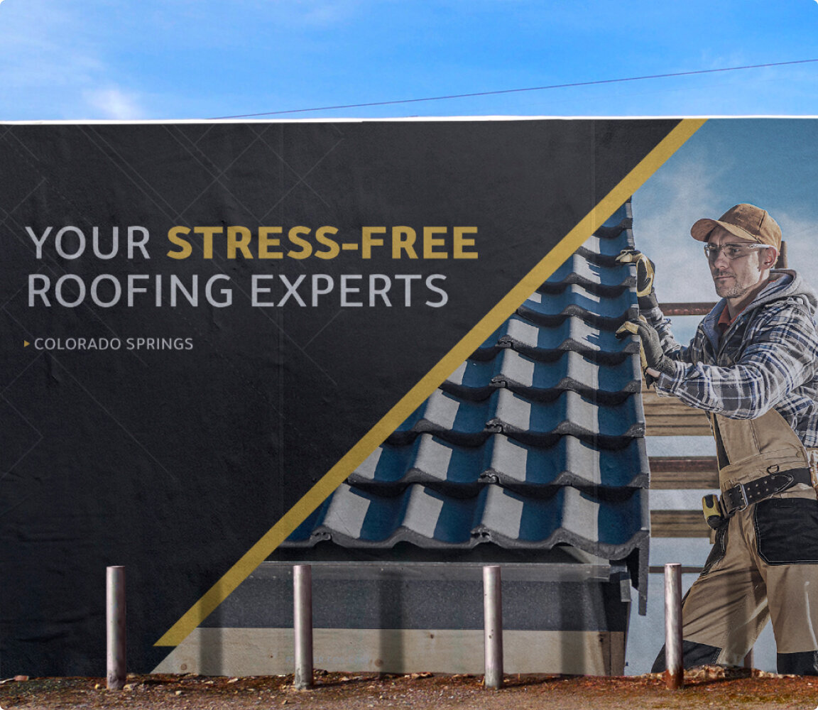 Long outdoor street ads that showcases the company Pioneer Construction and its services.