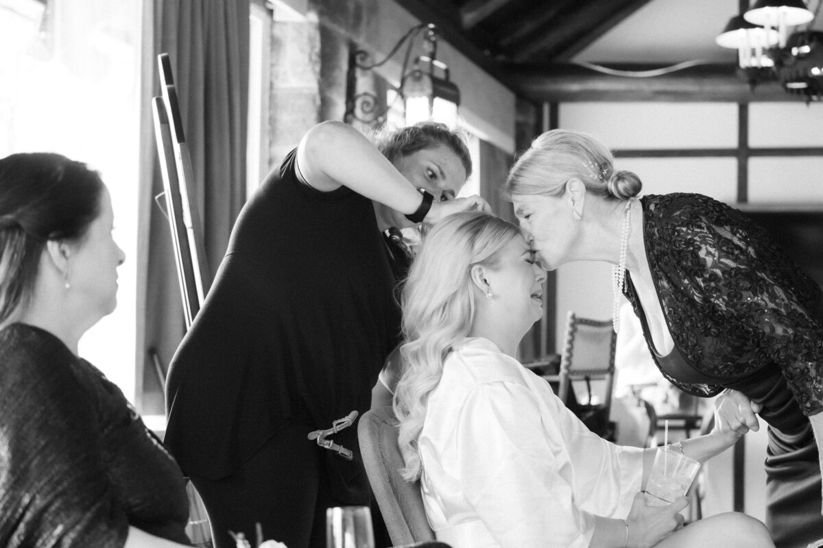 black and white portrait of an emotional bride