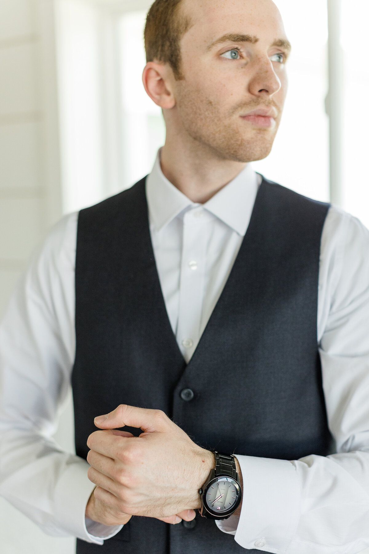 Groom getting ready at Emerson Fields wedding venue