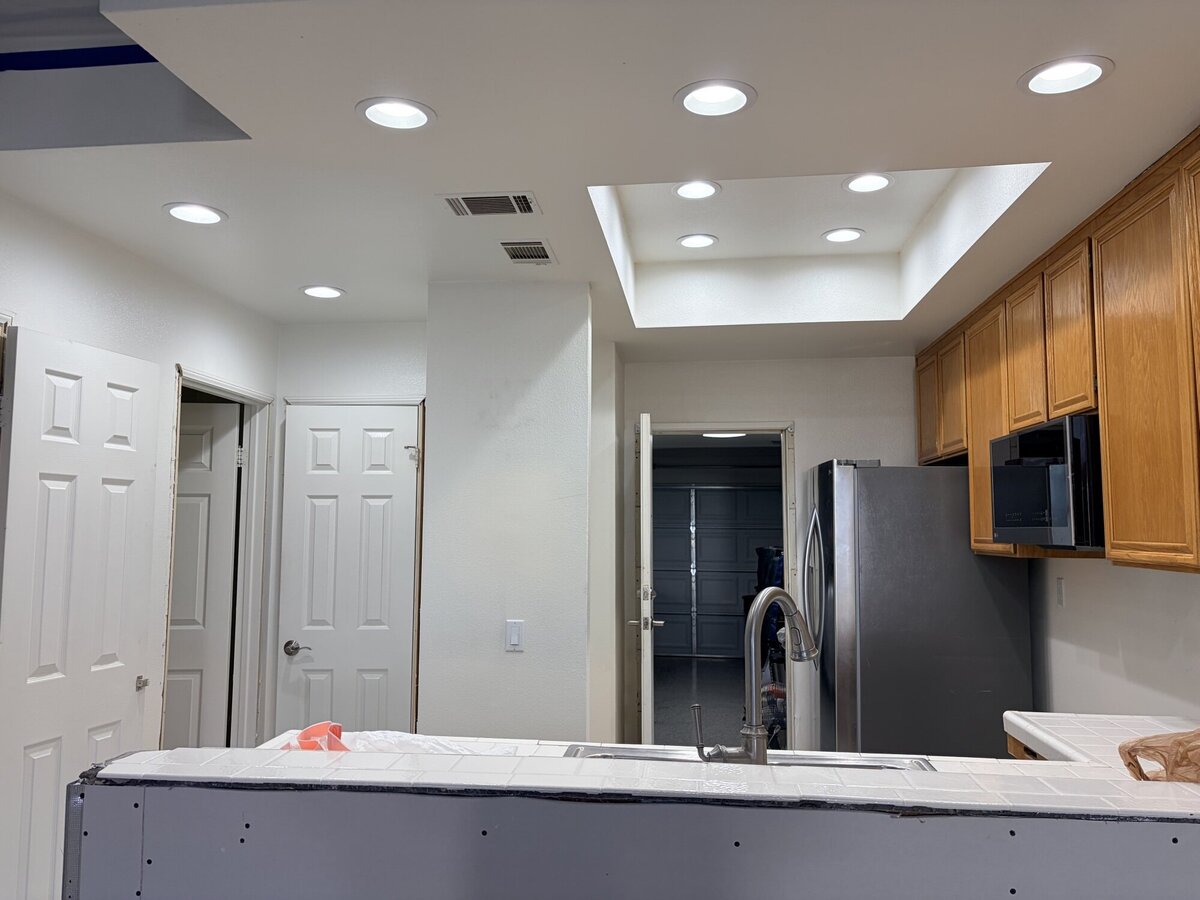 Kitchen walls and ceiling after a bright white interior repaint