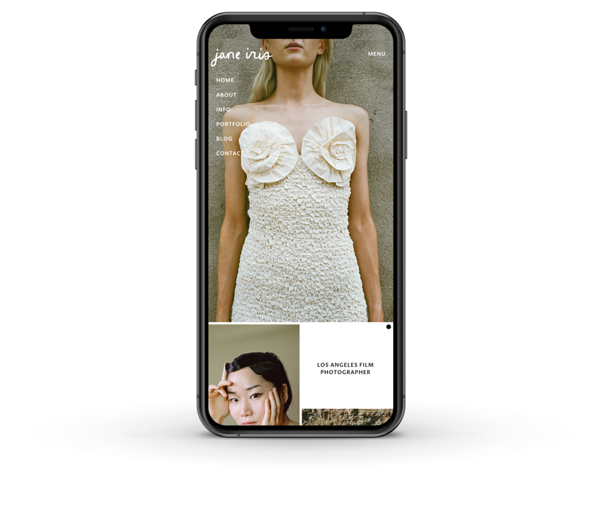 Jane Iris showit website template mobile mockup