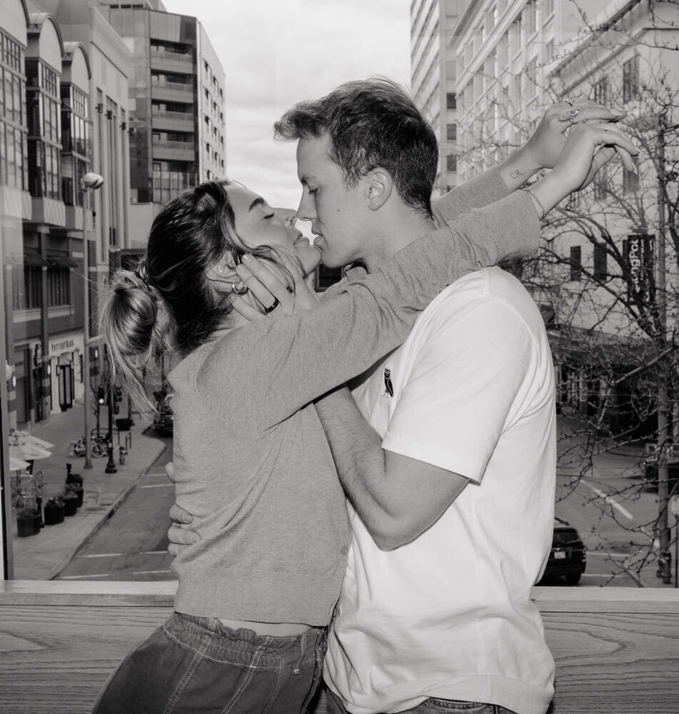 A dreamy, film-inspired engagement session in Washington, featuring soft, grainy textures and a warm, nostalgic aesthetic.