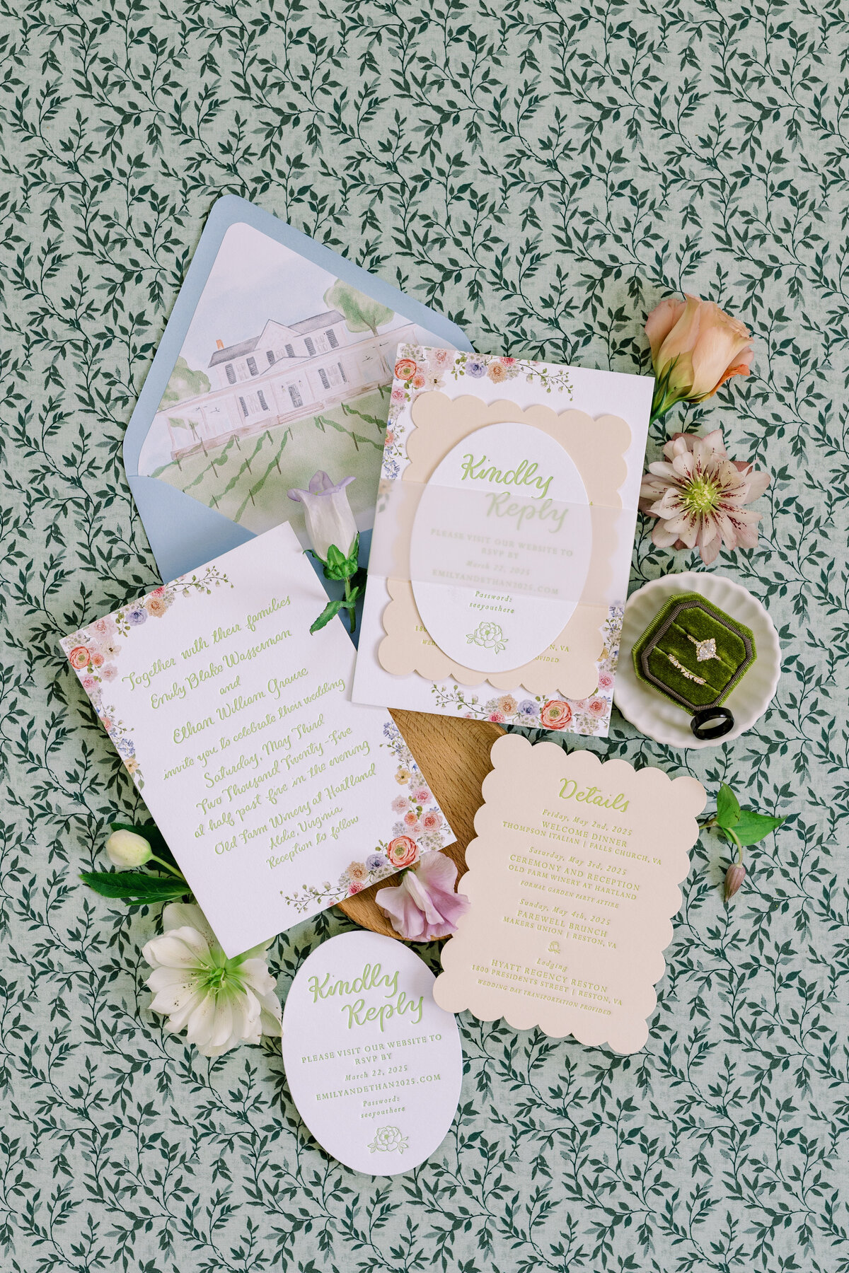 Die-cut letterpress wedding invitation Virginia