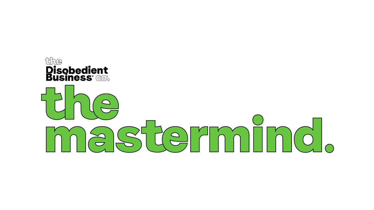 A green copy of the Disobedient Business® Mastermind logo