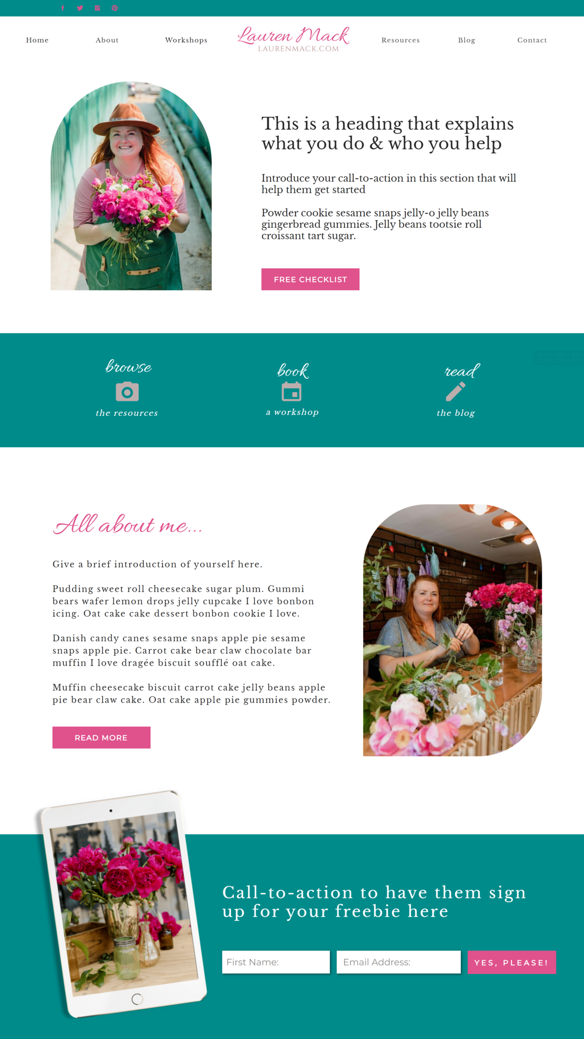 Preview of home page of showit template Lily Anne