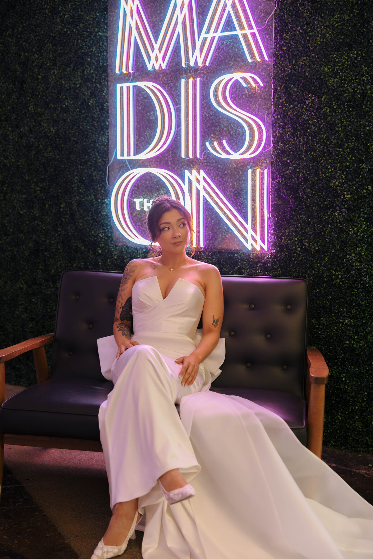 Bridal Portraits done with neon light inside the Madison in Cleveland, Ohio 