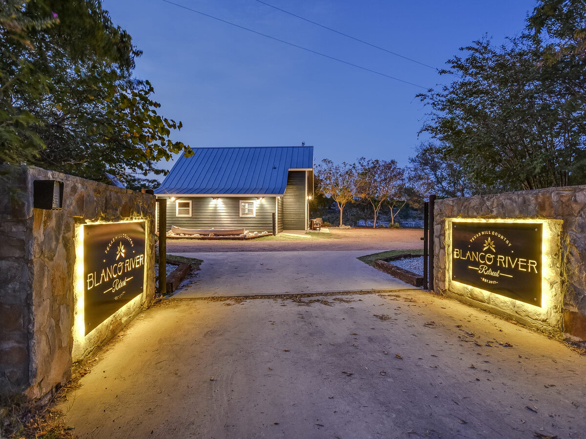 Black River Retreat eterior at night