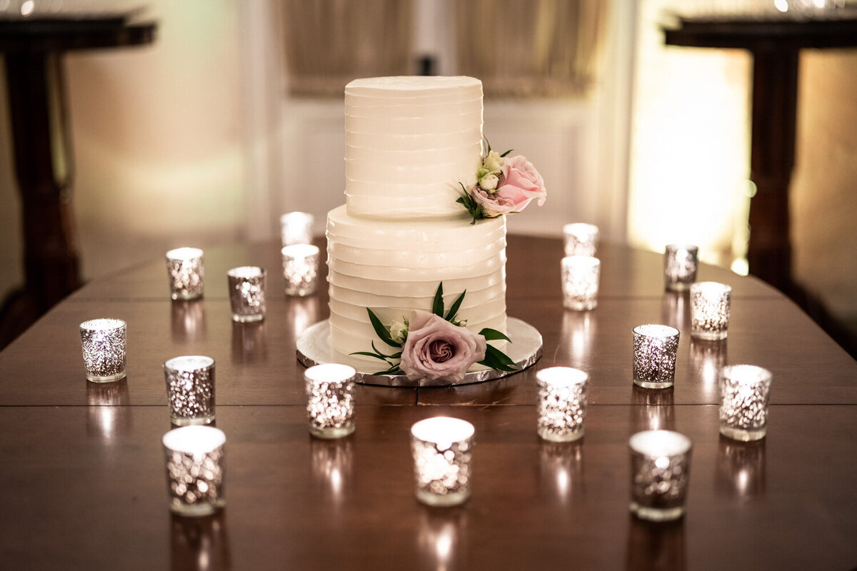 Wedding cake table with candles
