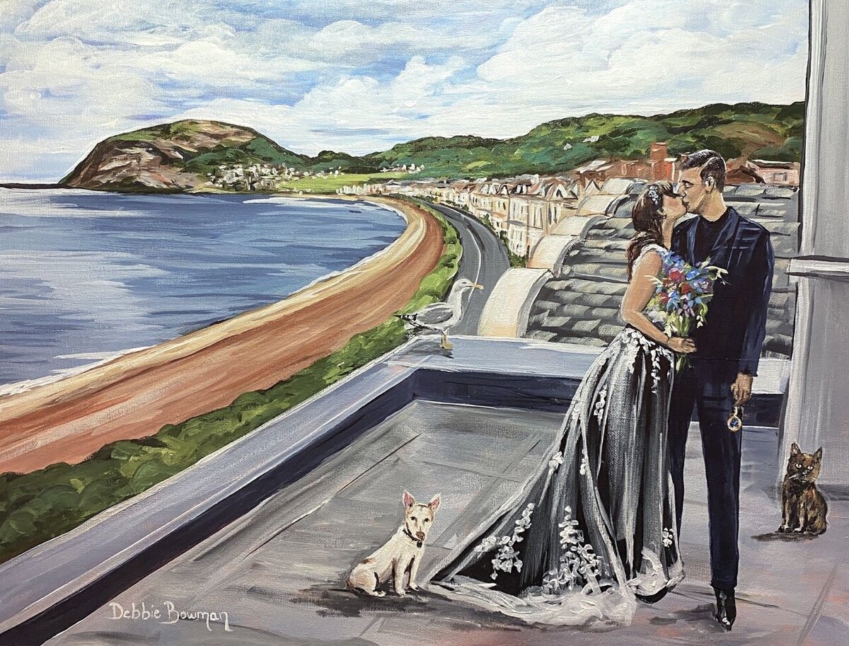 Live wedding painting for a destination wedding at St George's Hotel in London