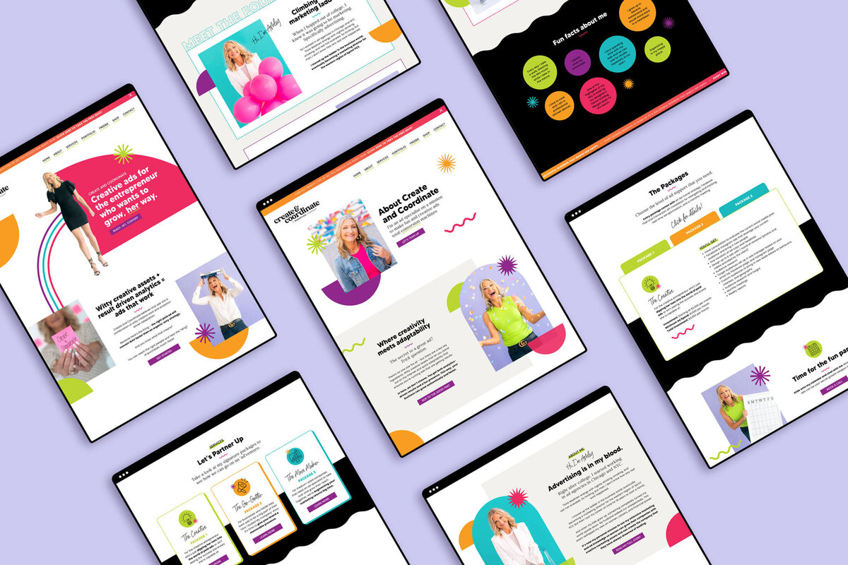 Fun and colorful Showit website design for a marketing company in San Diego, California