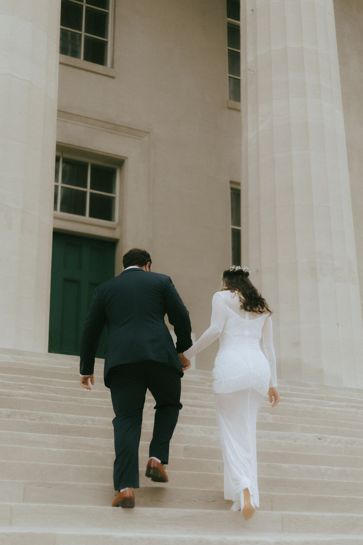 bride and groom at city hall in vermont