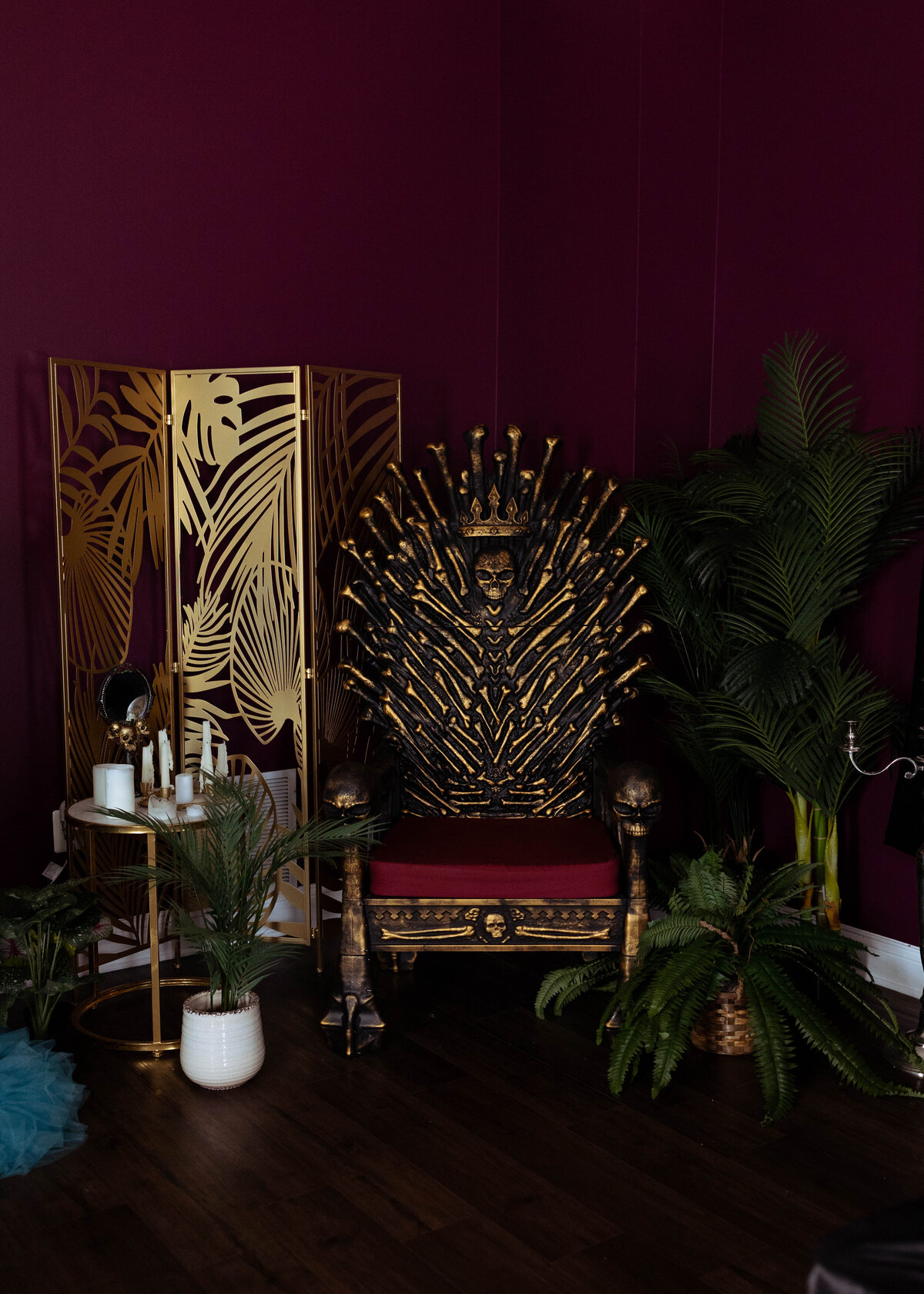 Boudoir studio in Elkridge md with bone throne