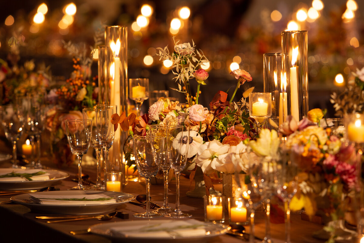 Candlelit reception tables at the metropolitan museum of art