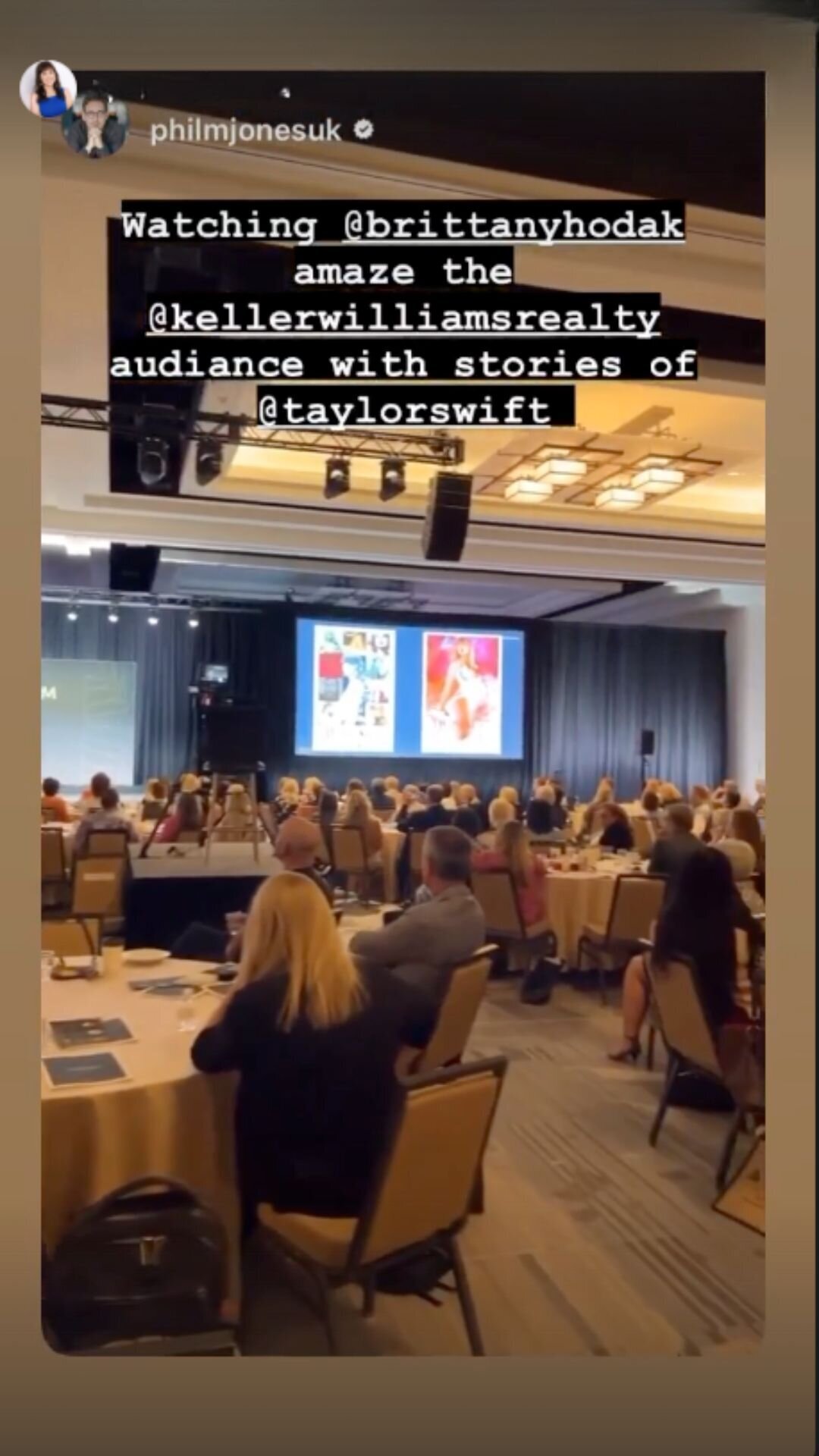 Instagram testimonial from Keller Williams Luxury Symposium, admiring Brittany Hodak's keynote presentation.