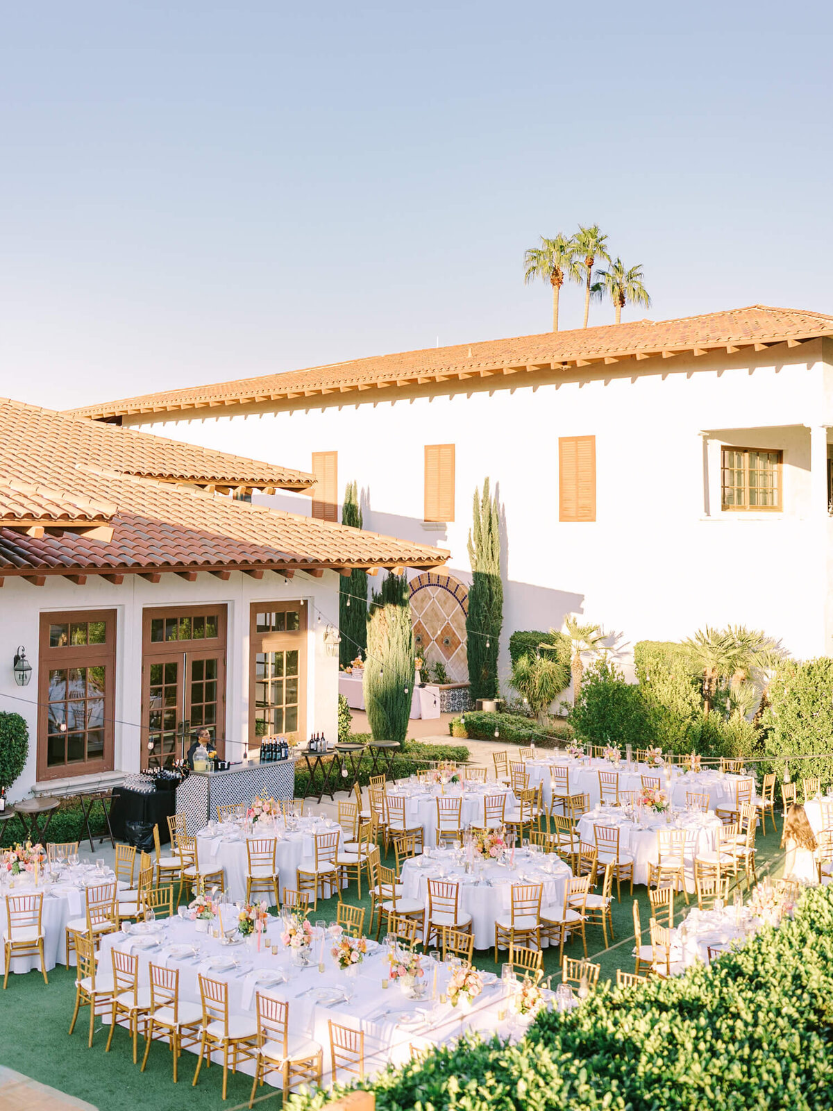 wedding venue photography of outdoor reception space from high angle