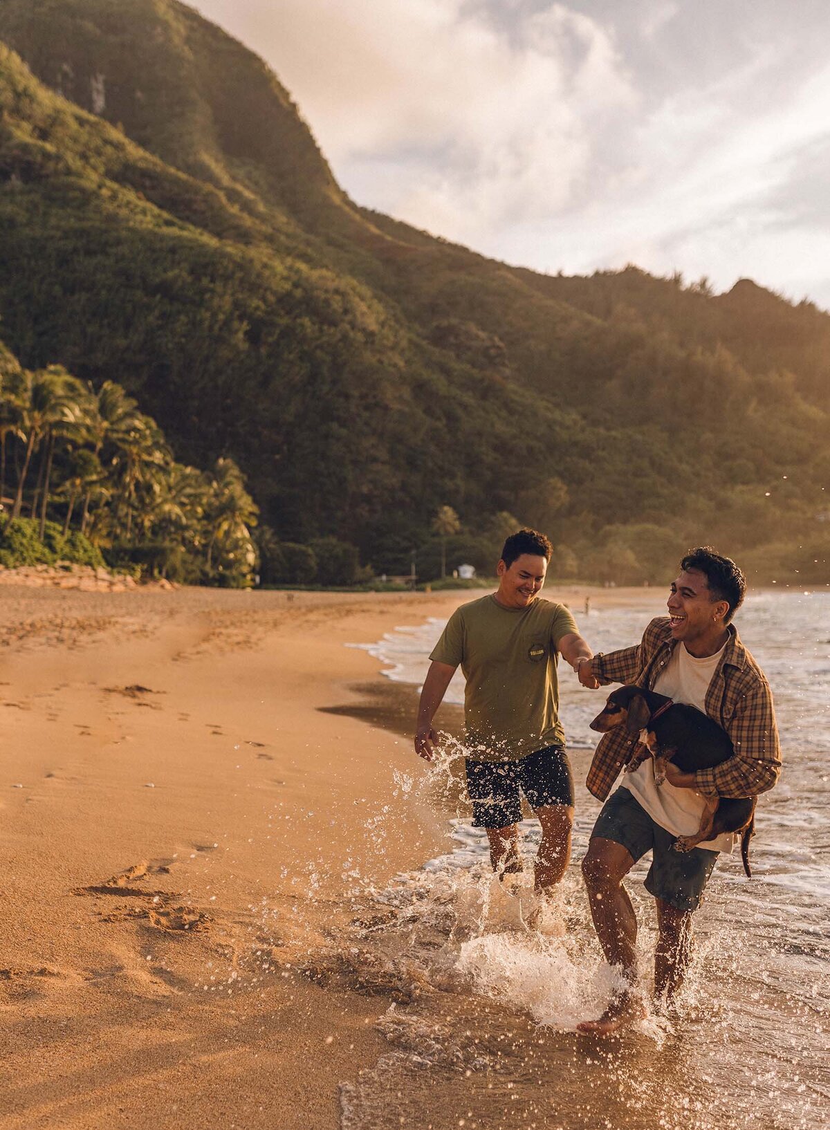 Couple running on the beach