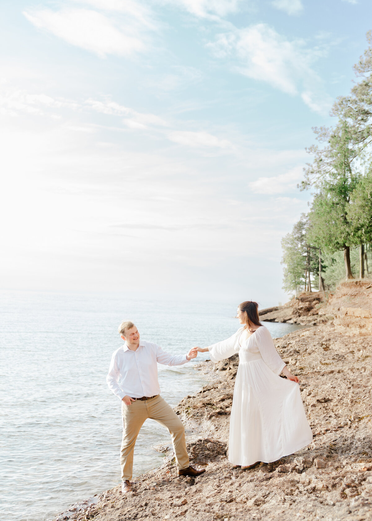 engagement session at presque isle in marquette michigan