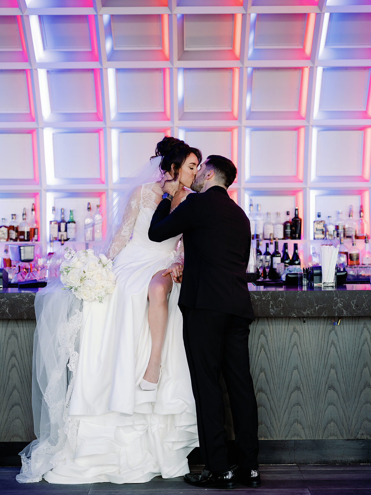 Wedding photo of couple at the Sky Bsr Lounge in Hotel Washington