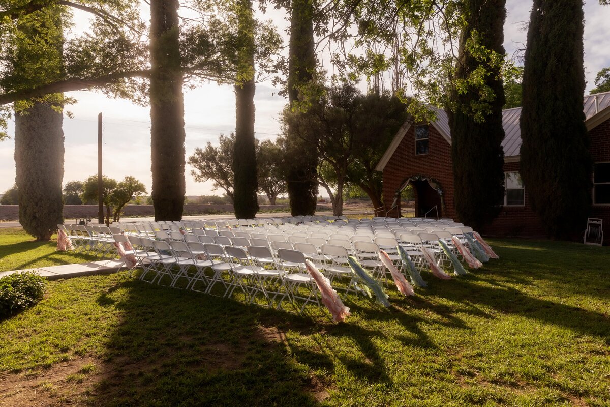 Chairs arranged for an outdoor wedding ceremony in Utah, photographed by Lamblight Photography