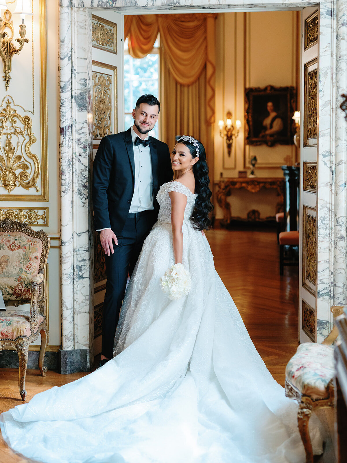 Couple standing at the doorway at Larz Anderson House