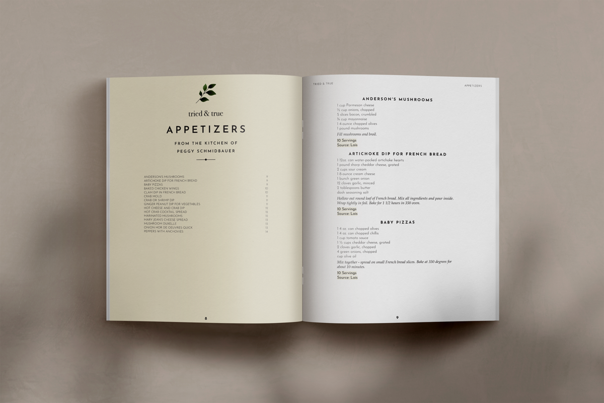 Cookbook layout design interior pages