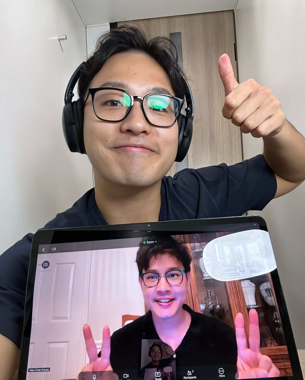 Photos of Japan Blend student and Yasushi during their Zoom learning sessions