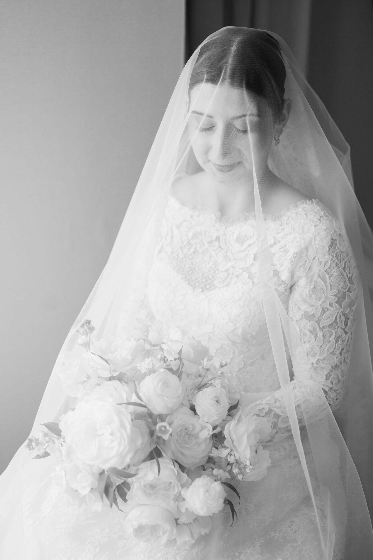 Glassic all lace wedding dress with veil at Ritz Carlton Georgetown