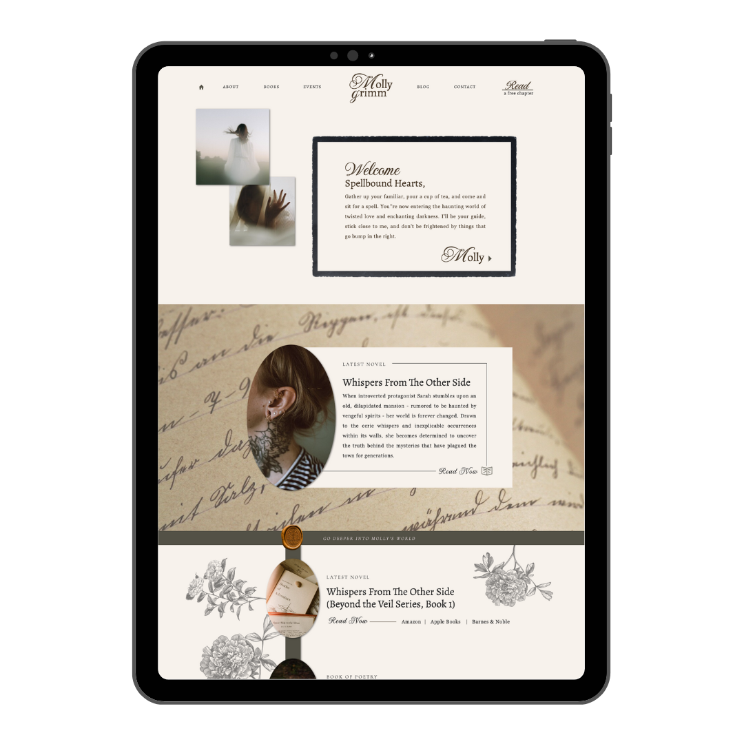 light academia website design template for showit for authors a season of stories web design