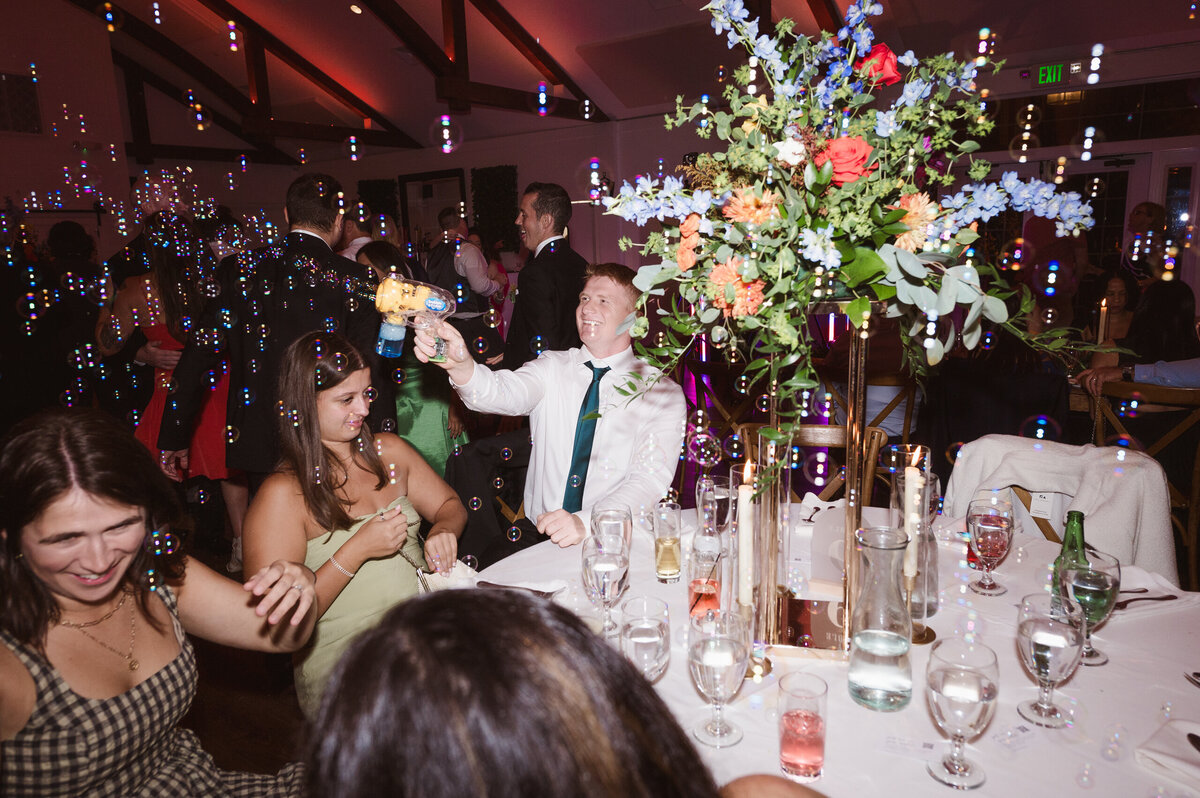 bubbles at the wedding reception dance party