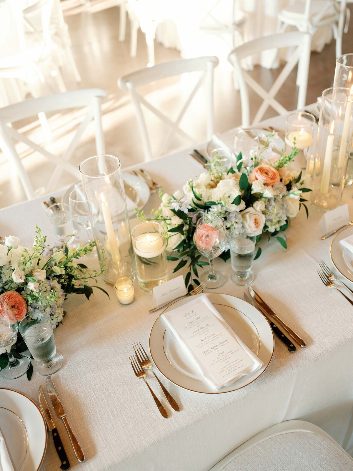 reception space with candles and flowers at  hildene wedding in manchster, vt ceremony