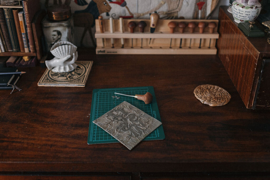 Desk of Rachel Snowdon, Devon based Artist