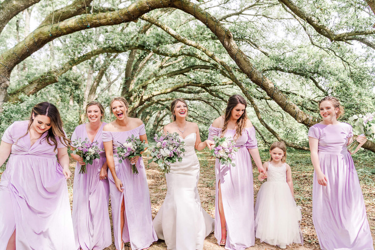 Cory-Danielle-Bridesmaids-Walking-Lavender-Velvet-Dresses-Oak-Hollow-Farm-Wedding-Video-Fairhope-Alabama-Videographers