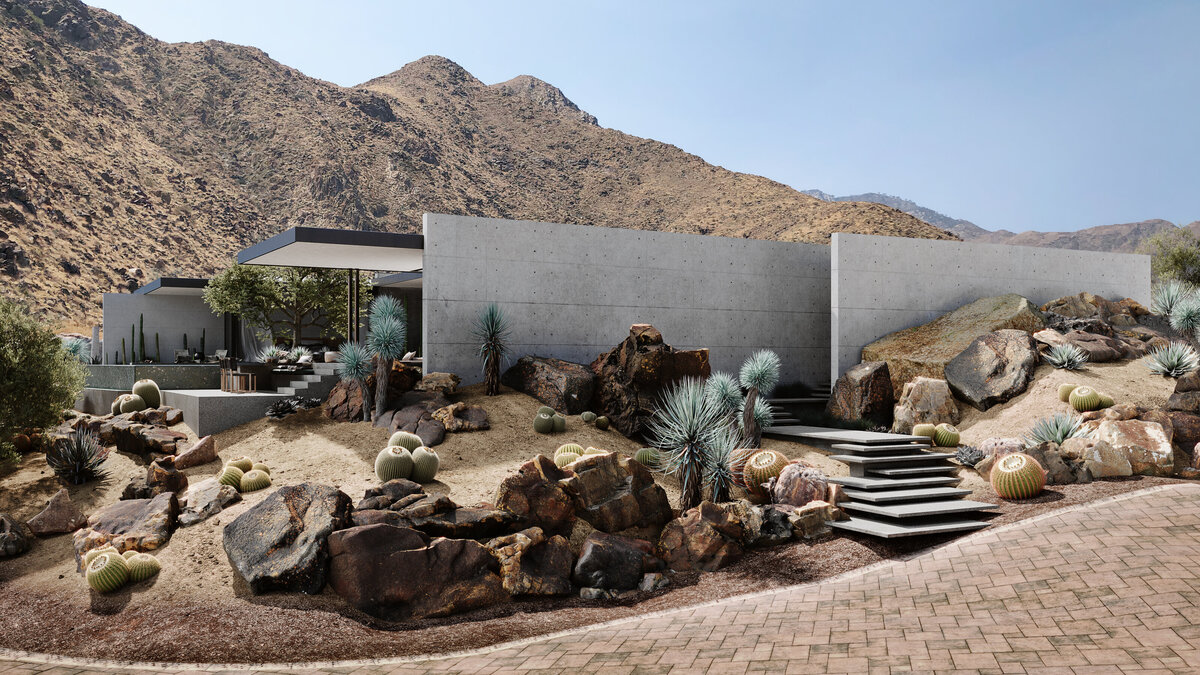 Front entry single family residence designed by Palm Springs architect.
