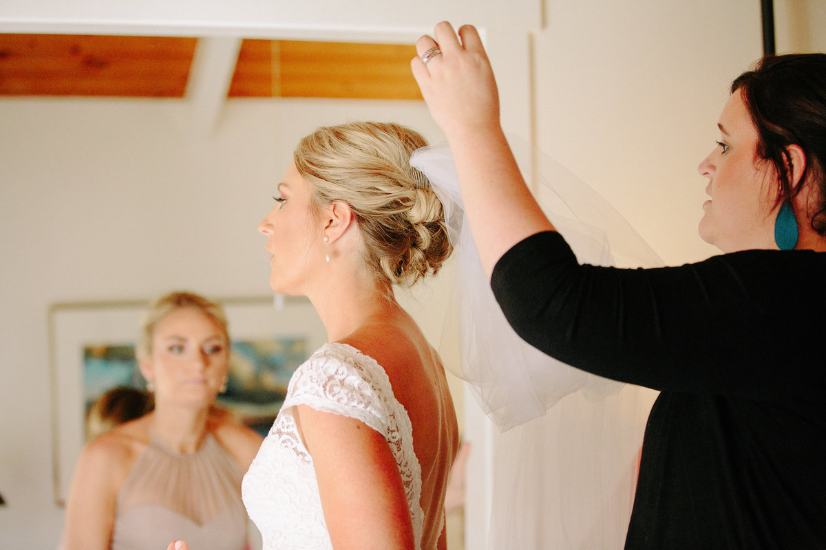 Bride getting ready for her wedding at Beltane Ranch in Sonoma.