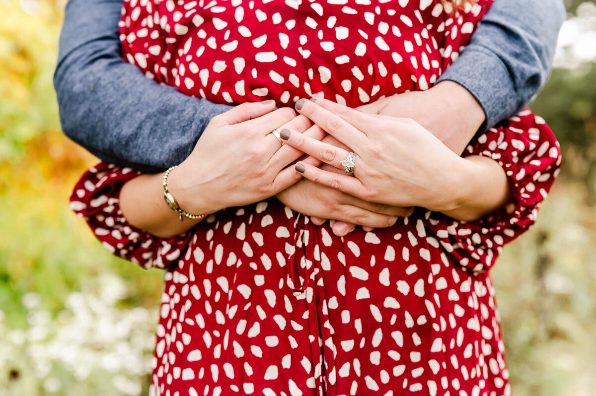 Close up photo of the hands of a married couple at a session near Chicago, IL.