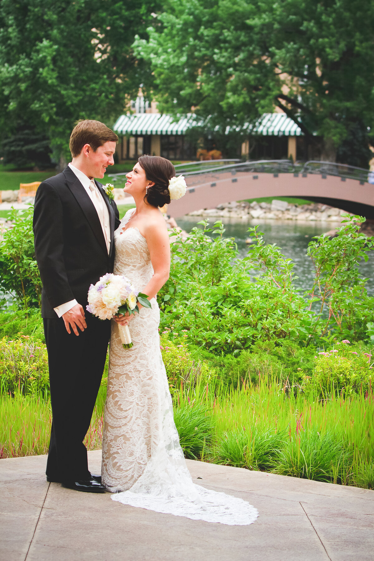 Bride and Groom with the Broadmoor Bridge
