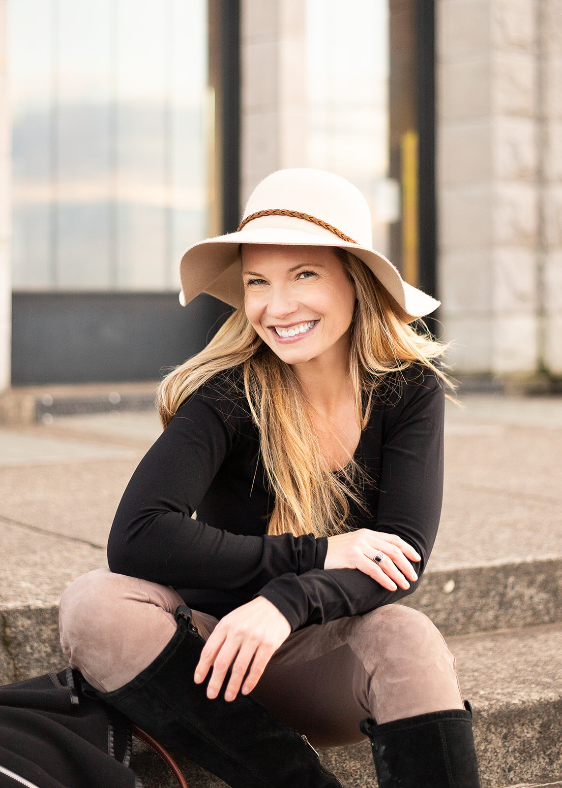 Headshots in Portland Oregon with blogger sitting on steps.