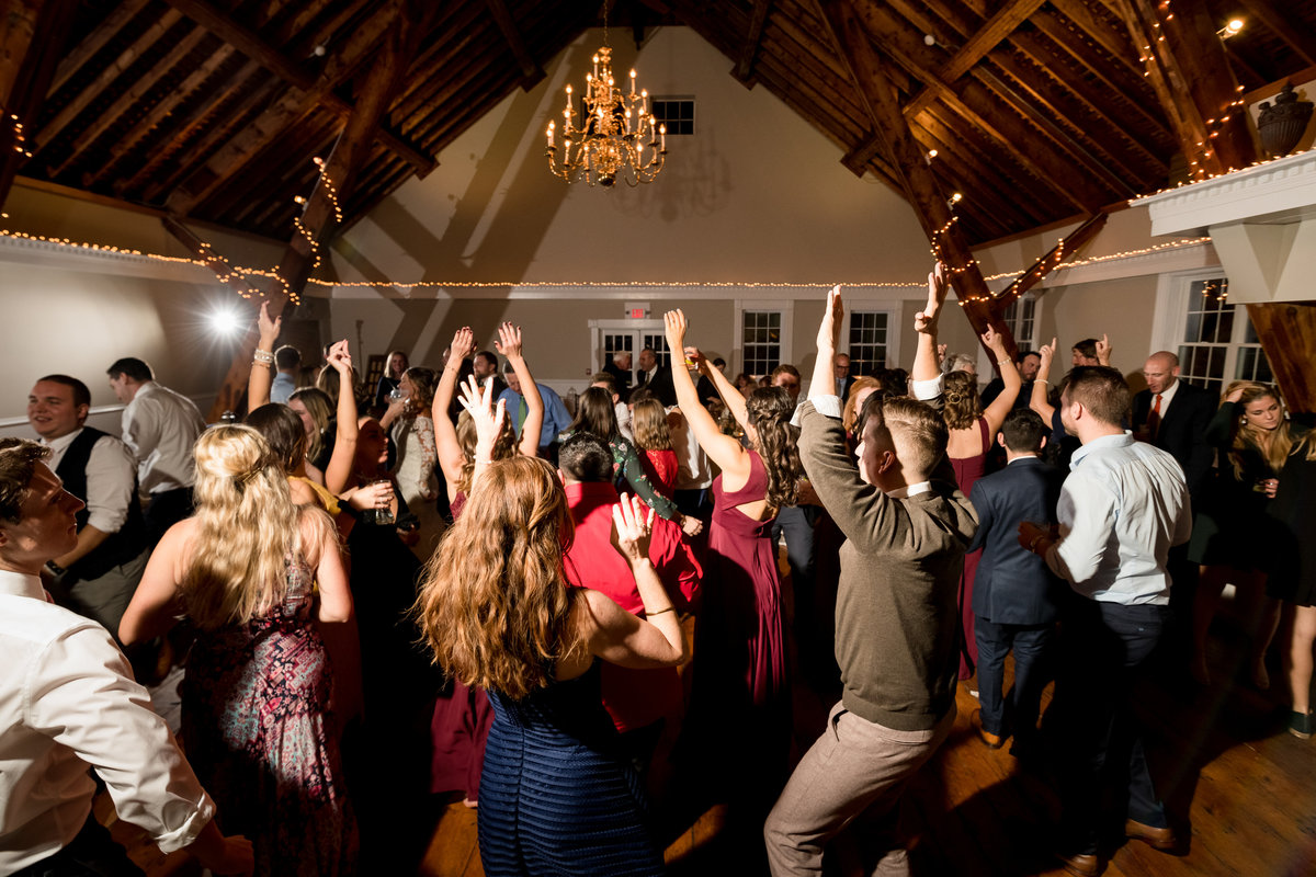 dancing during reception in barn