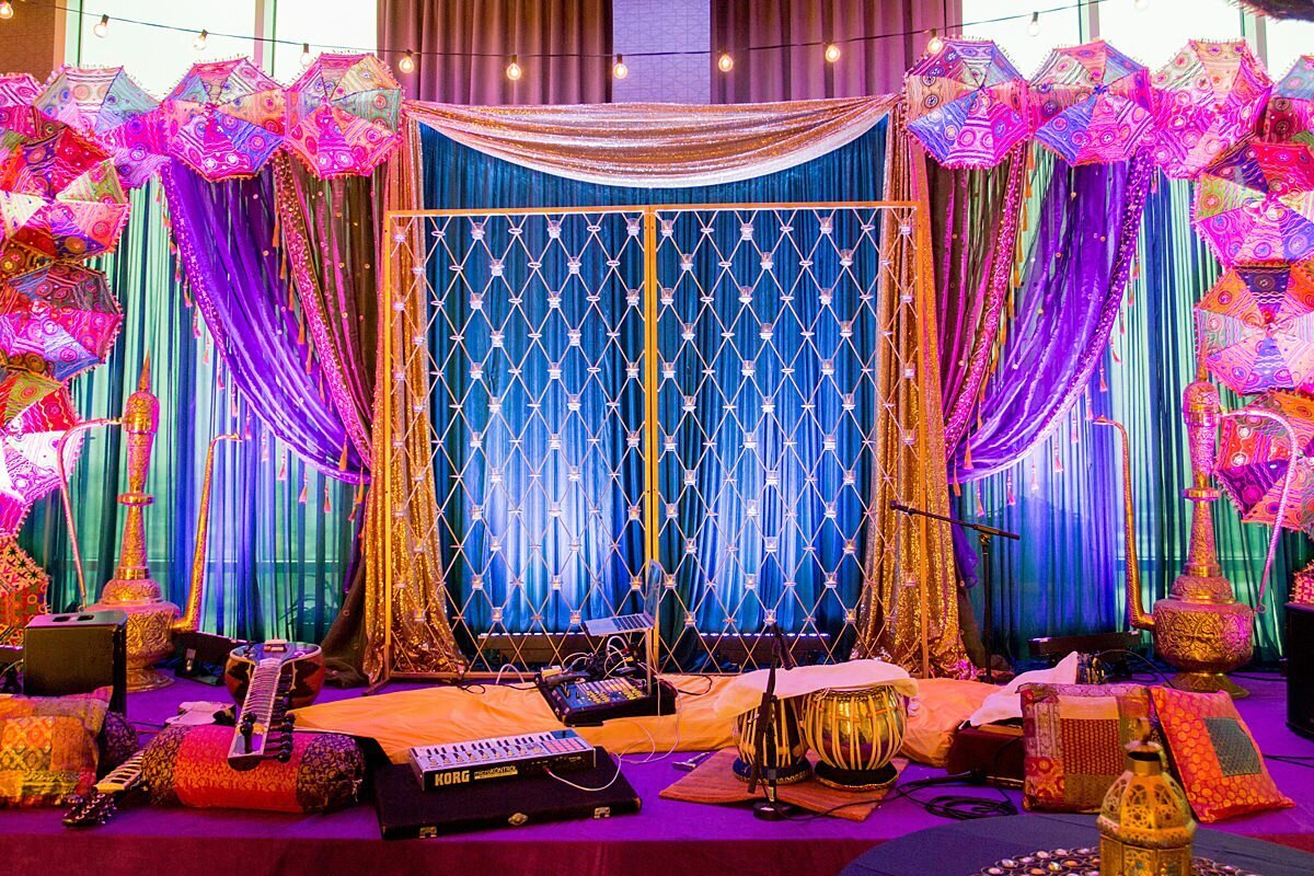 Purple, blue and gold sangeet