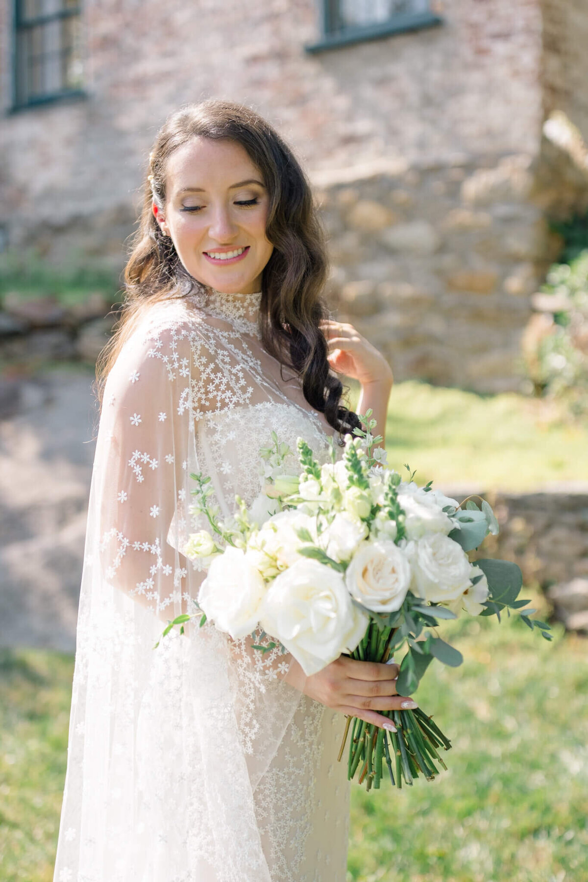 Stunning bride during bridal portraits at The Red Fox Inn and Tavern in Middleburg, Virginia. Captured by Washington DC Wedding Photographer Bethany Aubre Photography.
