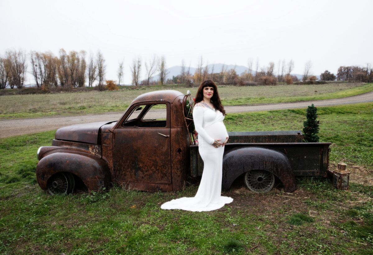 cool maternity session with old truck