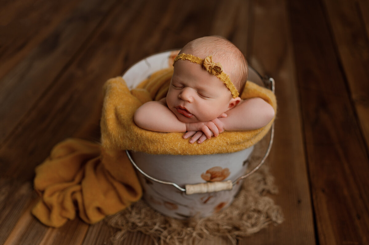 newborn baby in bucket