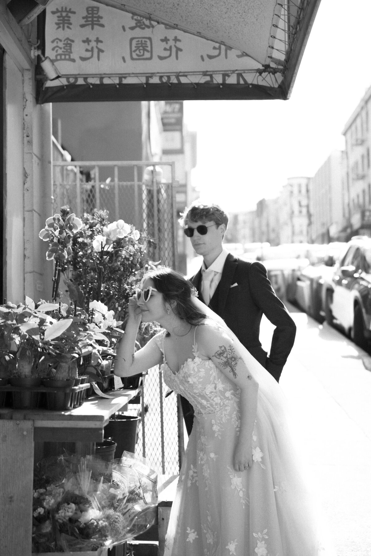 Bride and Groom in China Town in San Francisco, California