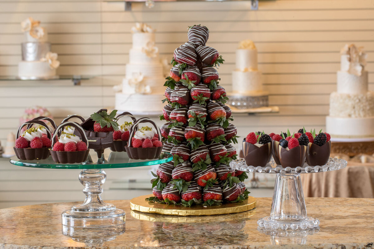 Chocolate-covered strawberry tower centerpiece