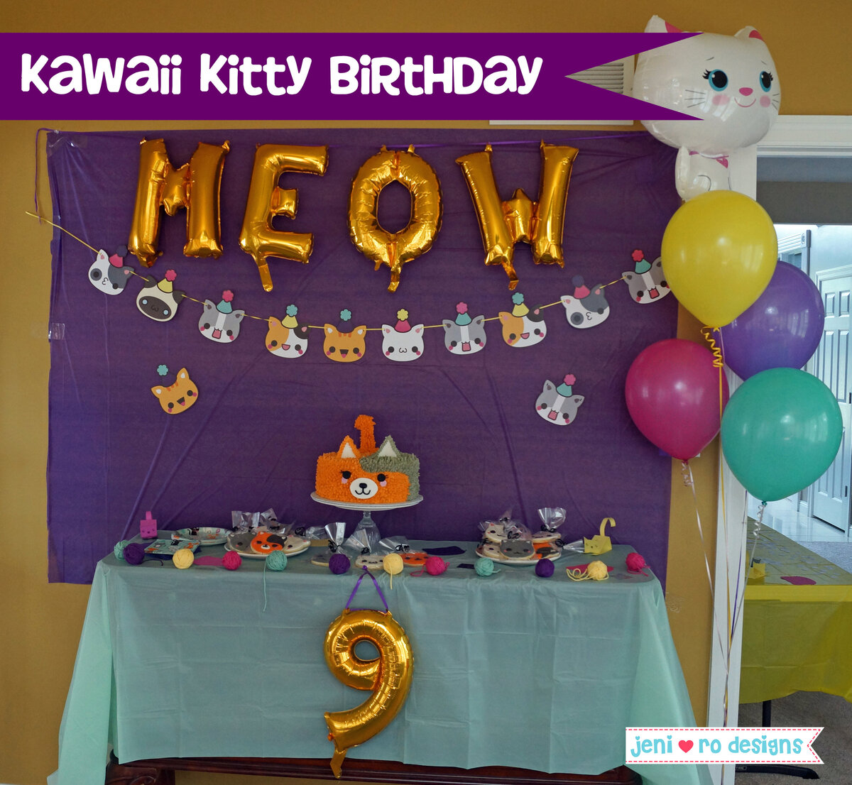 kawaii kitty bday meow backdrop title