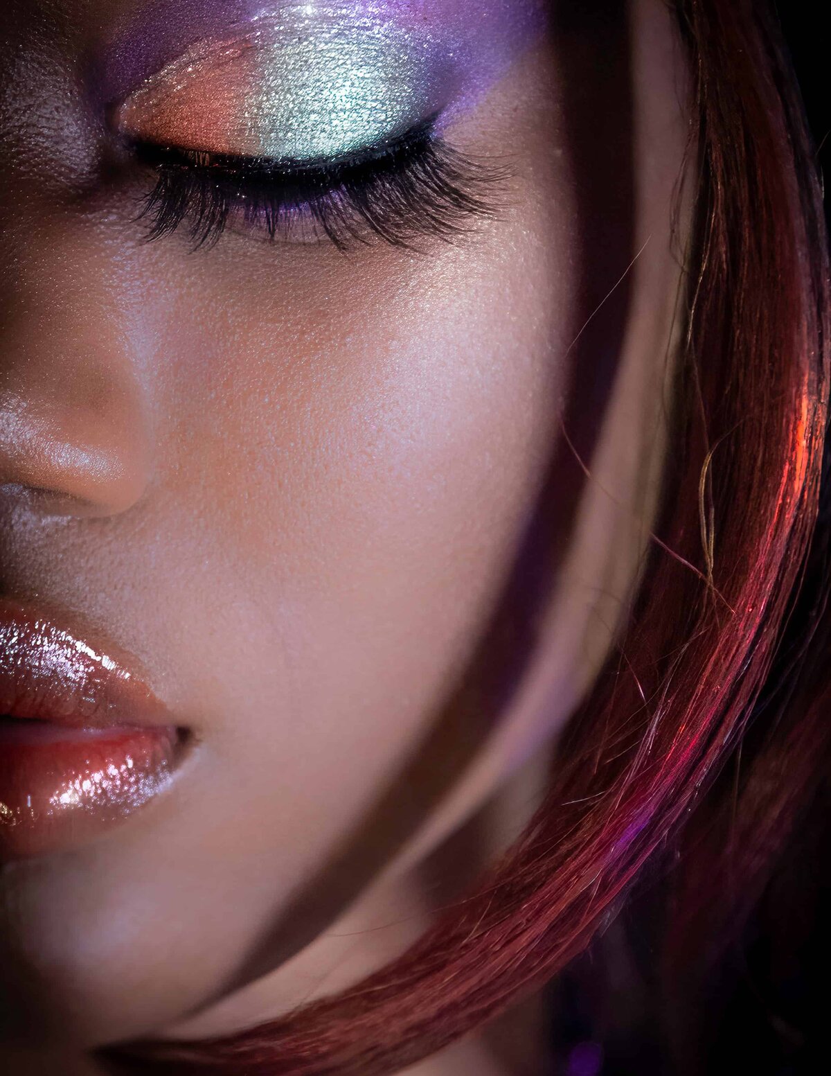 Half face of woman closed eye