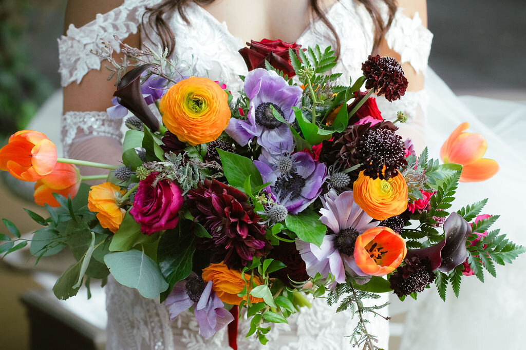 bridal bouquet jewel tones